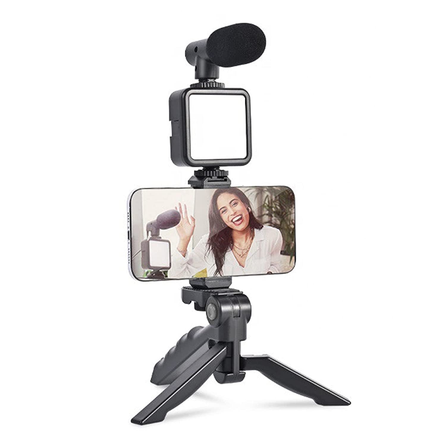 6054 Vlogging Kit for Video Making with Mic Mini Tripod Stand, LED Light & Phone Holder Clip for Making Videos DeoDap 6054 Vlogging Kit for Video Making with Mic Mini Tripod Stand, LED Light & Phone Holder Clip for Making Videos DeoDap